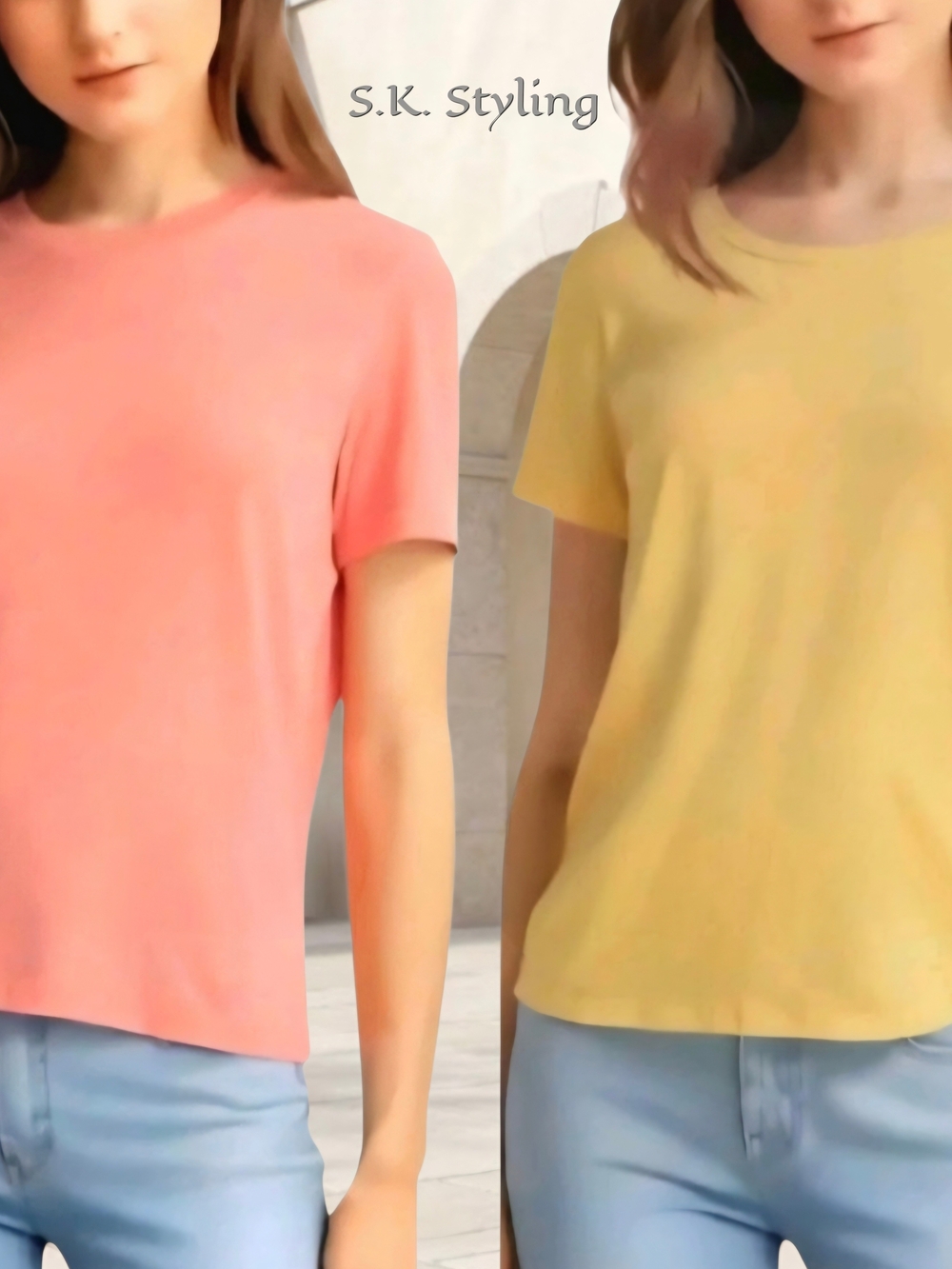 2 T-Shirts Bundle Short Sleeve Old Navy & A New Day Yellow & Peach size Large